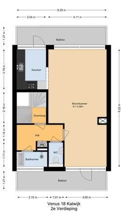 Floorplan - Venus 18, 2221 JE Katwijk